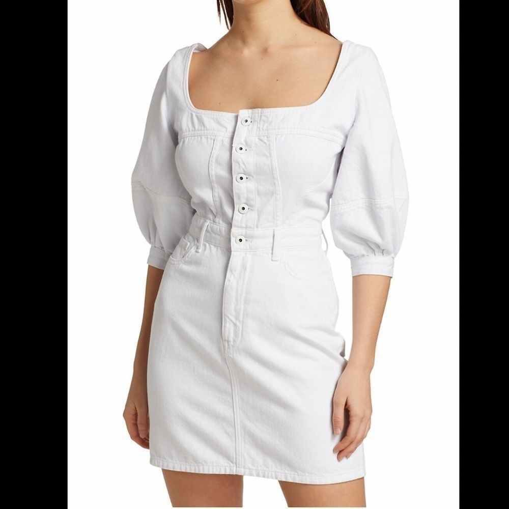 Jonathan Simkhai Standard Poppy Puff-Sleeve Denim Mini Dress US 6 $395